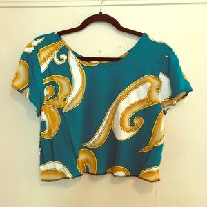 Bold pattern teal crop top